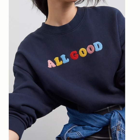 Levi's Premium Graphic All Good Crewneck OversizedSweatshirt Navy Size Small EUC - Picture 1 of 7